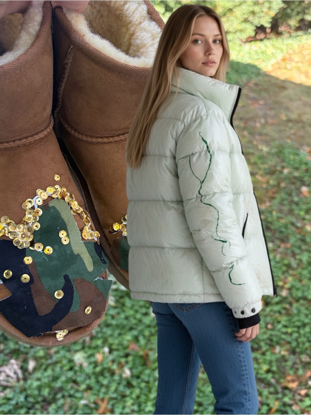 SAM. Freestyle Down Puffer Jacket. White Dyed and Painted💚